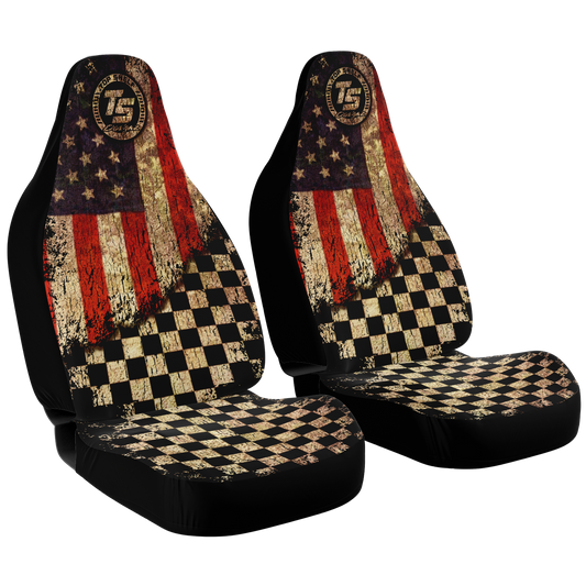Car Seat Cover - American Flag With Checkered Flag copy